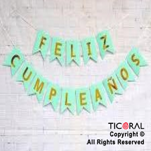 BANDERIN FELIZ CUMPLEAOS PARTY VERDE PASTEL CON STAMPING x 1